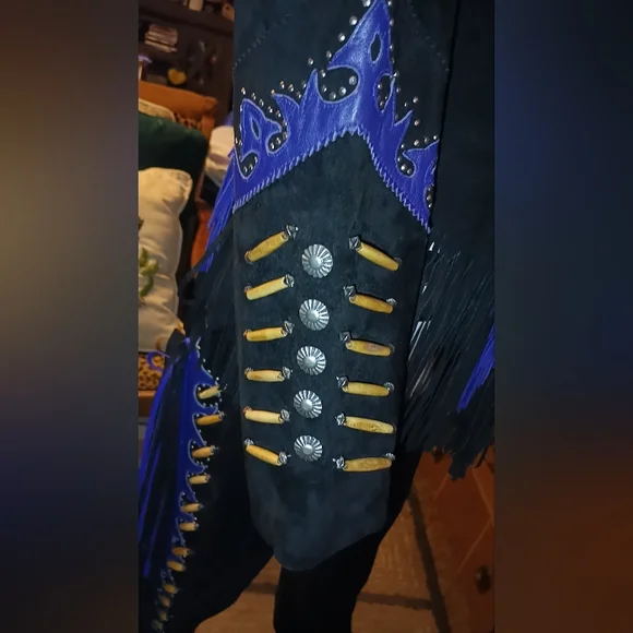 Freedom Riding Company Black And Blue Pure Leather Vest, Jacket And Chaps. - Picture 12 of 16